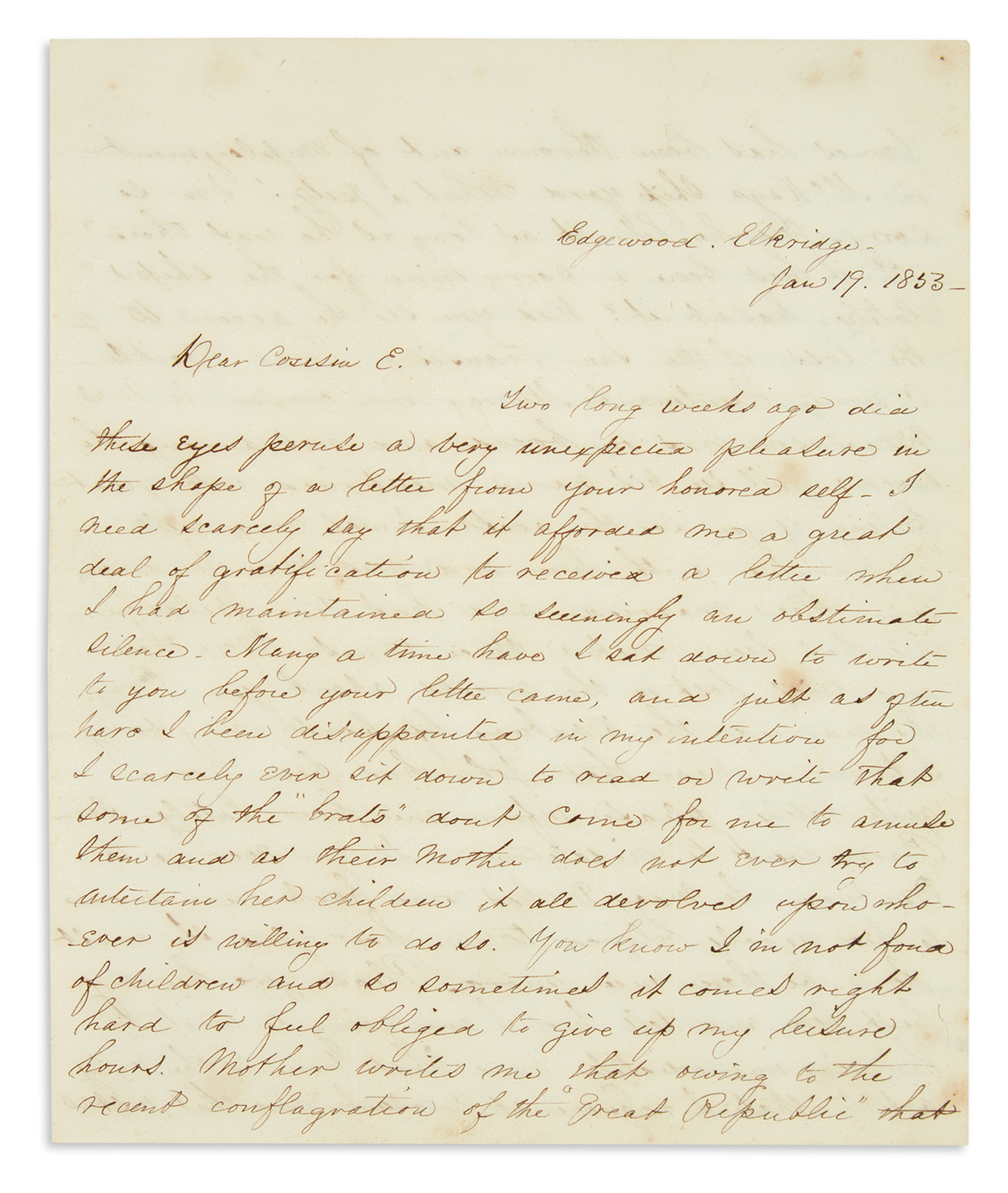 (SLAVERY AND ABOLITION.) Letter describing the resistance of a Maryland house slave.